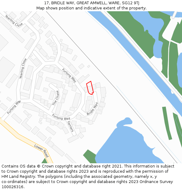 17, BRIDLE WAY, GREAT AMWELL, WARE, SG12 9TJ: Location map and indicative extent of plot