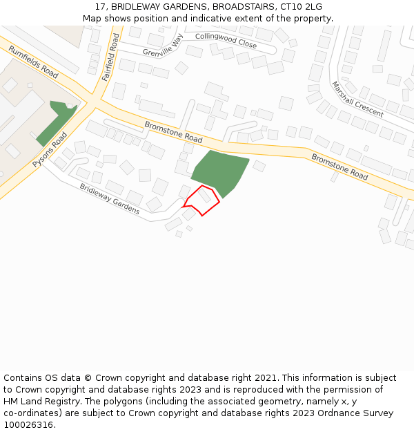 17, BRIDLEWAY GARDENS, BROADSTAIRS, CT10 2LG: Location map and indicative extent of plot