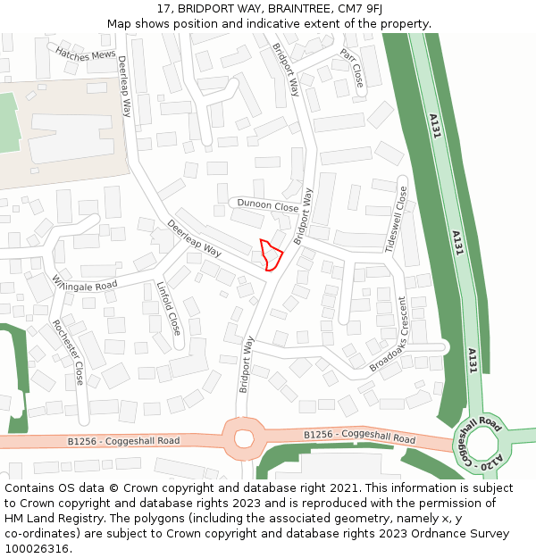 17, BRIDPORT WAY, BRAINTREE, CM7 9FJ: Location map and indicative extent of plot