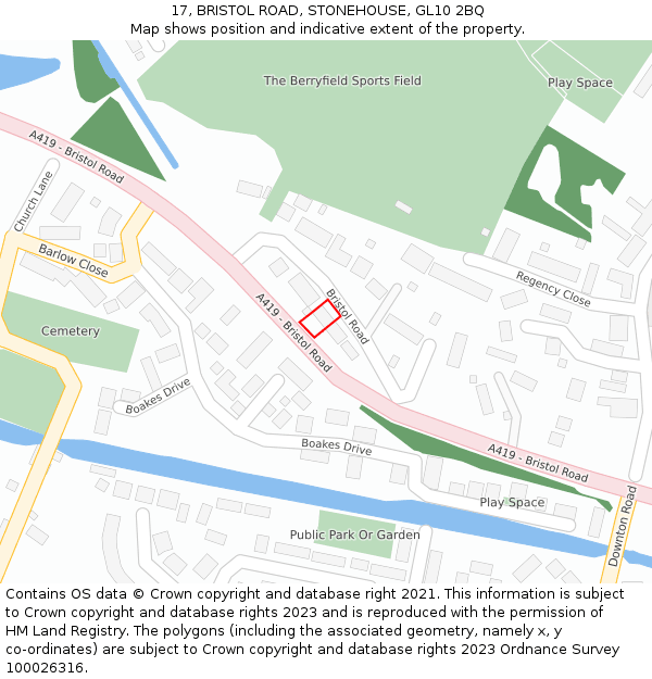 17, BRISTOL ROAD, STONEHOUSE, GL10 2BQ: Location map and indicative extent of plot