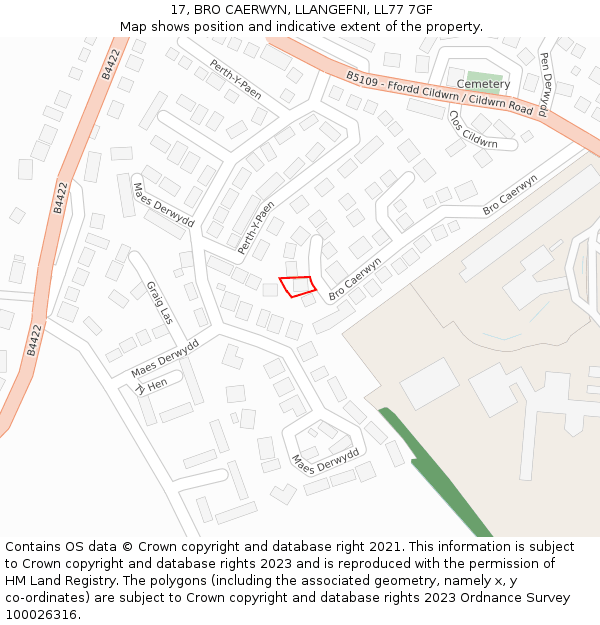 17, BRO CAERWYN, LLANGEFNI, LL77 7GF: Location map and indicative extent of plot