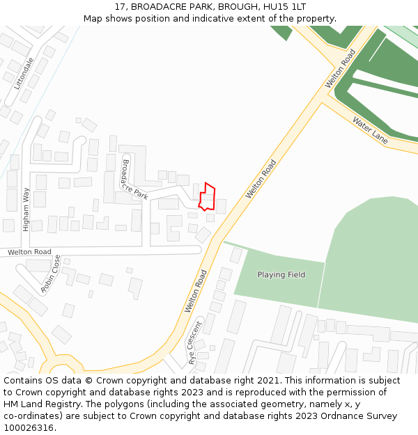 17, BROADACRE PARK, BROUGH, HU15 1LT: Location map and indicative extent of plot