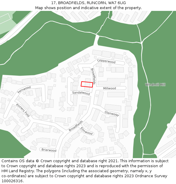 17, BROADFIELDS, RUNCORN, WA7 6UG: Location map and indicative extent of plot