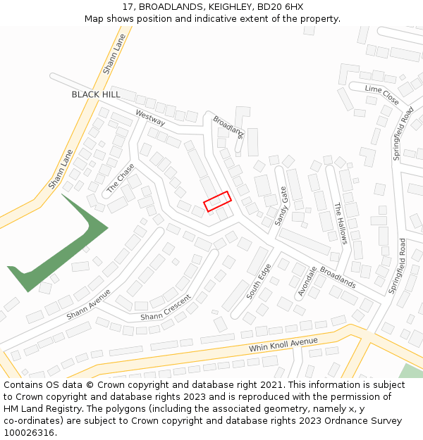 17, BROADLANDS, KEIGHLEY, BD20 6HX: Location map and indicative extent of plot