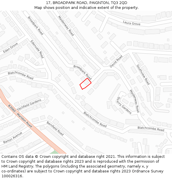 17, BROADPARK ROAD, PAIGNTON, TQ3 2QD: Location map and indicative extent of plot