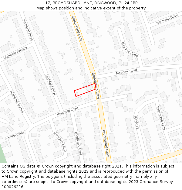 17, BROADSHARD LANE, RINGWOOD, BH24 1RP: Location map and indicative extent of plot