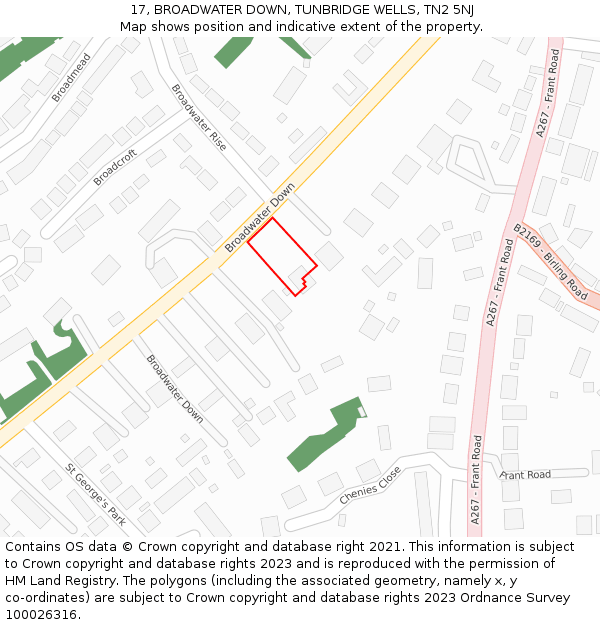 17, BROADWATER DOWN, TUNBRIDGE WELLS, TN2 5NJ: Location map and indicative extent of plot