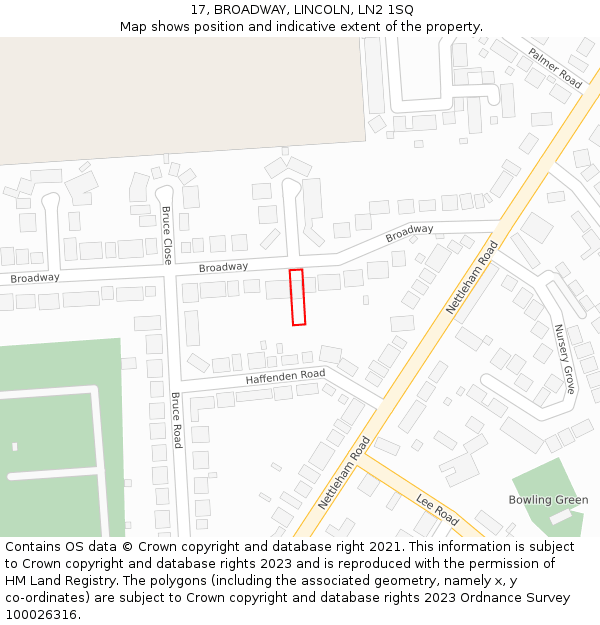 17, BROADWAY, LINCOLN, LN2 1SQ: Location map and indicative extent of plot