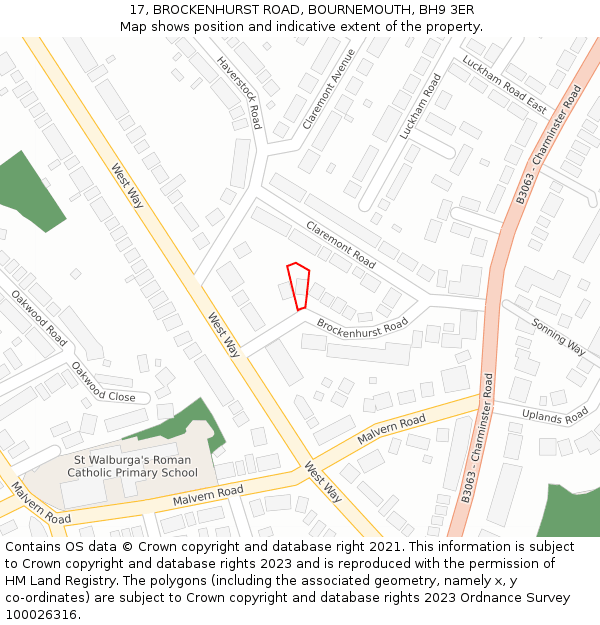 17, BROCKENHURST ROAD, BOURNEMOUTH, BH9 3ER: Location map and indicative extent of plot