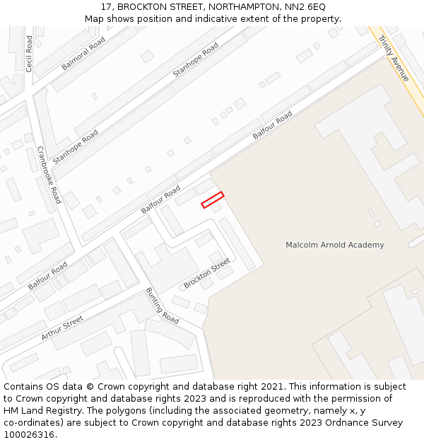 17, BROCKTON STREET, NORTHAMPTON, NN2 6EQ: Location map and indicative extent of plot