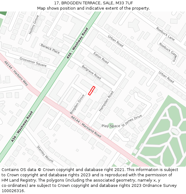 17, BROGDEN TERRACE, SALE, M33 7UF: Location map and indicative extent of plot