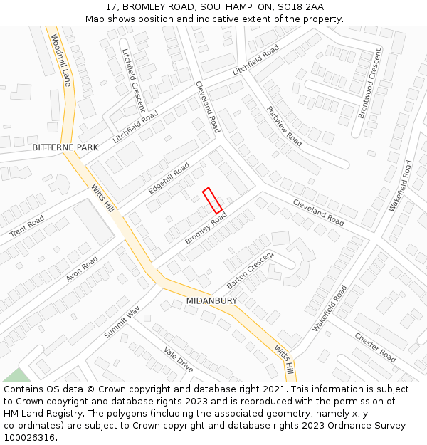 17, BROMLEY ROAD, SOUTHAMPTON, SO18 2AA: Location map and indicative extent of plot