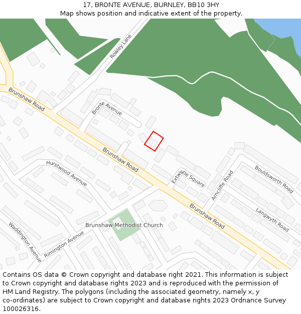 17, BRONTE AVENUE, BURNLEY, BB10 3HY: Location map and indicative extent of plot