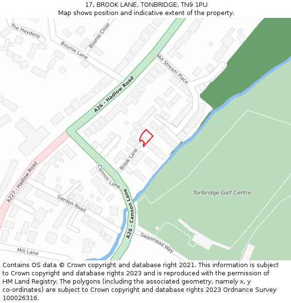 17, BROOK LANE, TONBRIDGE, TN9 1PU: Location map and indicative extent of plot