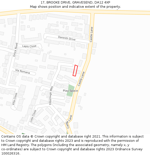 17, BROOKE DRIVE, GRAVESEND, DA12 4XP: Location map and indicative extent of plot