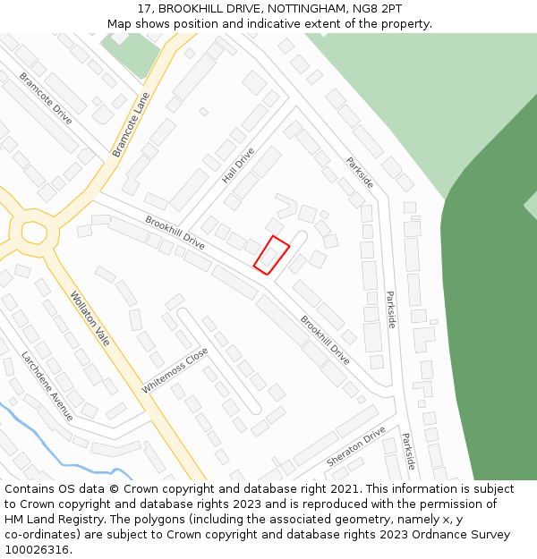 17, BROOKHILL DRIVE, NOTTINGHAM, NG8 2PT: Location map and indicative extent of plot