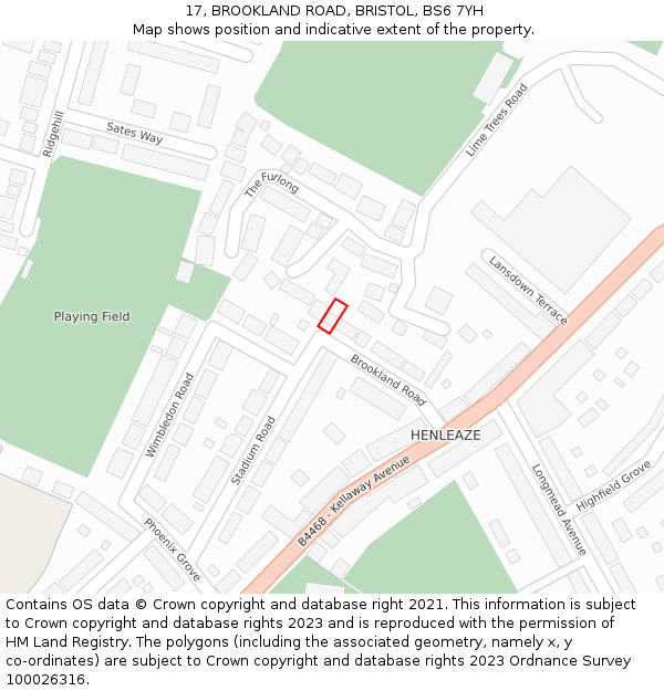 17, BROOKLAND ROAD, BRISTOL, BS6 7YH: Location map and indicative extent of plot
