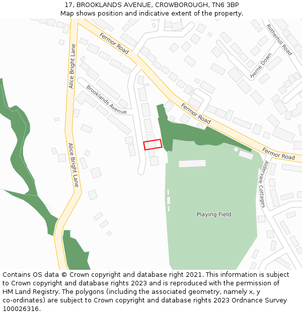 17, BROOKLANDS AVENUE, CROWBOROUGH, TN6 3BP: Location map and indicative extent of plot