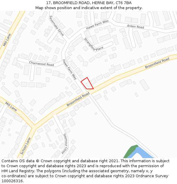 17, BROOMFIELD ROAD, HERNE BAY, CT6 7BA: Location map and indicative extent of plot