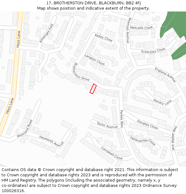 17, BROTHERSTON DRIVE, BLACKBURN, BB2 4FJ: Location map and indicative extent of plot
