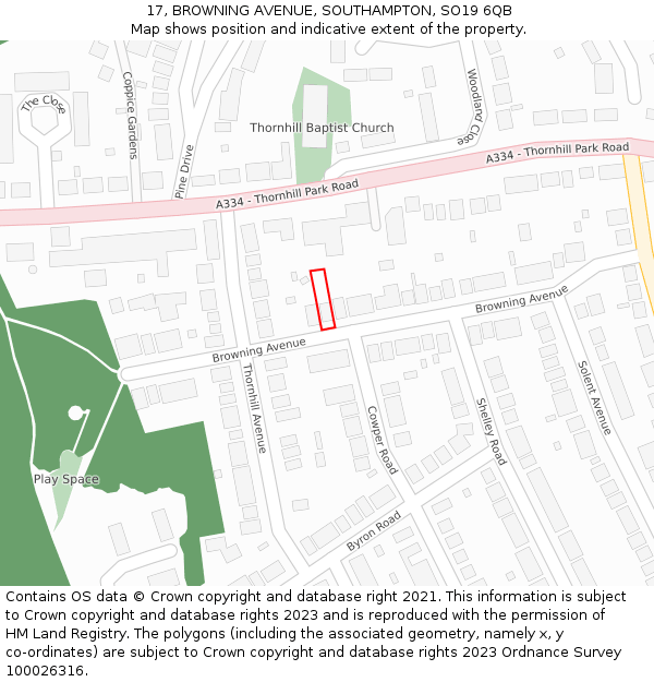 17, BROWNING AVENUE, SOUTHAMPTON, SO19 6QB: Location map and indicative extent of plot