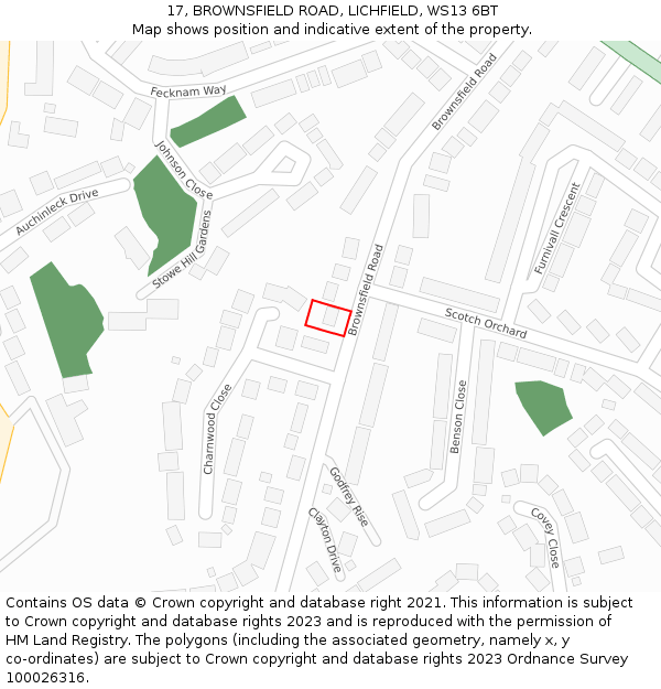 17, BROWNSFIELD ROAD, LICHFIELD, WS13 6BT: Location map and indicative extent of plot