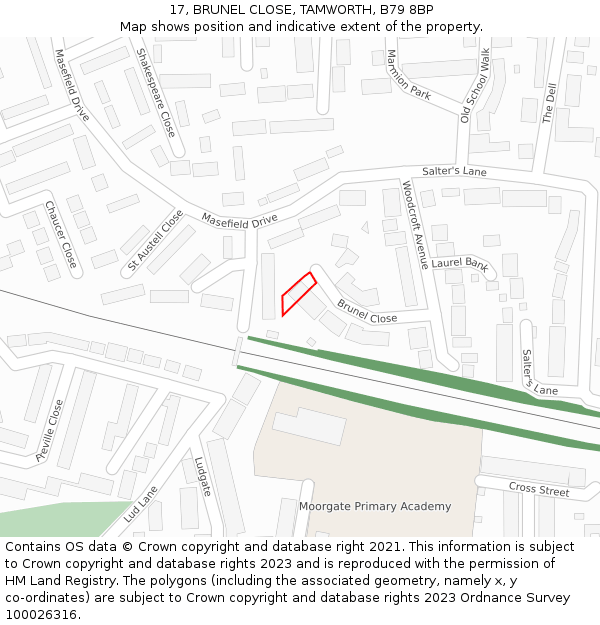 17, BRUNEL CLOSE, TAMWORTH, B79 8BP: Location map and indicative extent of plot