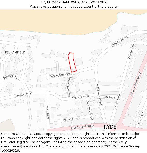 17, BUCKINGHAM ROAD, RYDE, PO33 2DP: Location map and indicative extent of plot