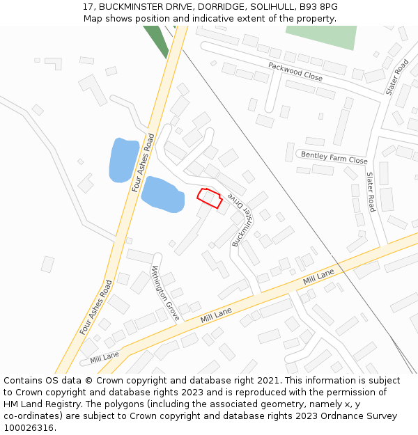 17, BUCKMINSTER DRIVE, DORRIDGE, SOLIHULL, B93 8PG: Location map and indicative extent of plot