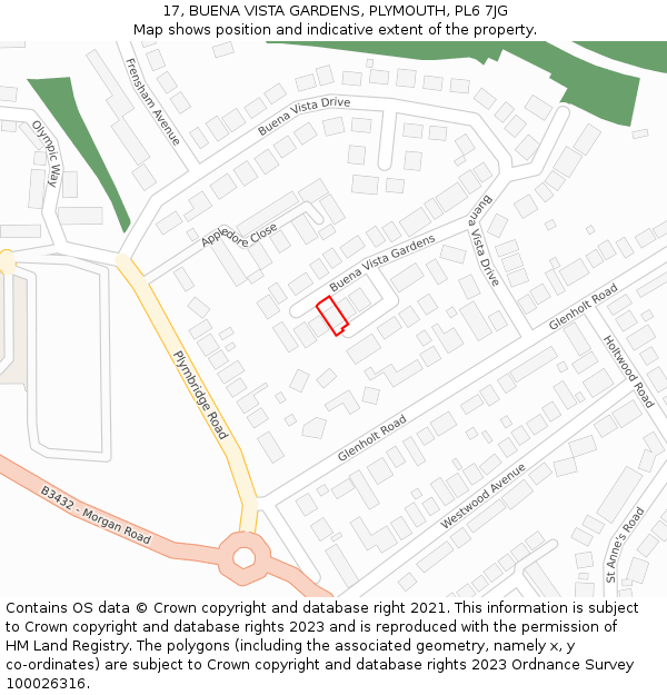 17, BUENA VISTA GARDENS, PLYMOUTH, PL6 7JG: Location map and indicative extent of plot