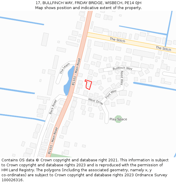 17, BULLFINCH WAY, FRIDAY BRIDGE, WISBECH, PE14 0JH: Location map and indicative extent of plot