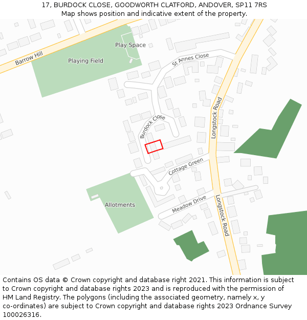 17, BURDOCK CLOSE, GOODWORTH CLATFORD, ANDOVER, SP11 7RS: Location map and indicative extent of plot