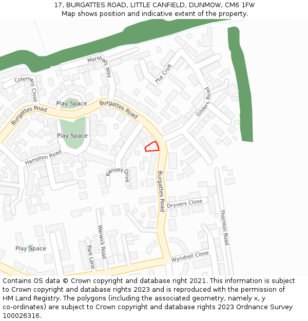 17, BURGATTES ROAD, LITTLE CANFIELD, DUNMOW, CM6 1FW: Location map and indicative extent of plot