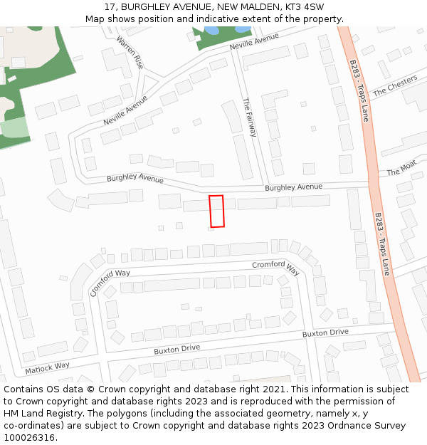 17, BURGHLEY AVENUE, NEW MALDEN, KT3 4SW: Location map and indicative extent of plot