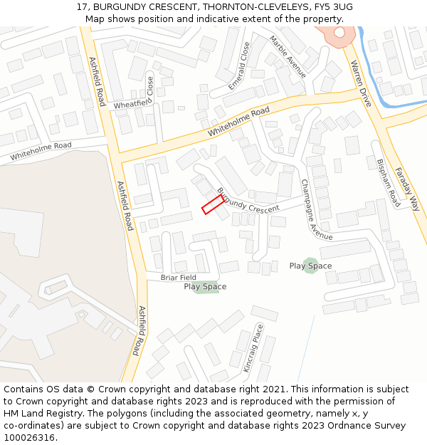 17, BURGUNDY CRESCENT, THORNTON-CLEVELEYS, FY5 3UG: Location map and indicative extent of plot