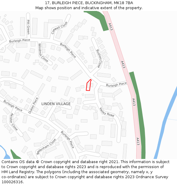 17, BURLEIGH PIECE, BUCKINGHAM, MK18 7BA: Location map and indicative extent of plot