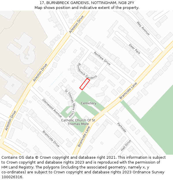 17, BURNBRECK GARDENS, NOTTINGHAM, NG8 2FY: Location map and indicative extent of plot