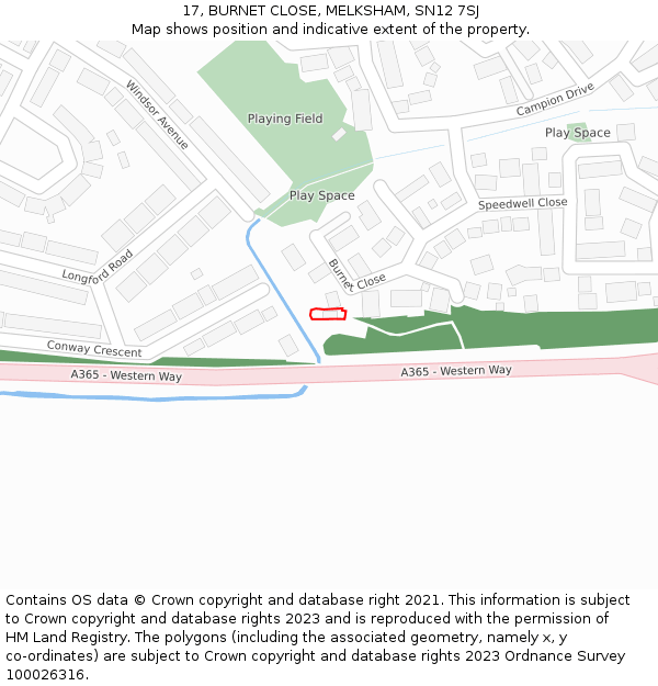 17, BURNET CLOSE, MELKSHAM, SN12 7SJ: Location map and indicative extent of plot