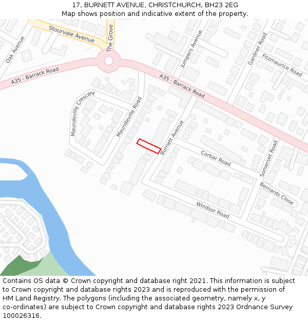 17, BURNETT AVENUE, CHRISTCHURCH, BH23 2EG: Location map and indicative extent of plot