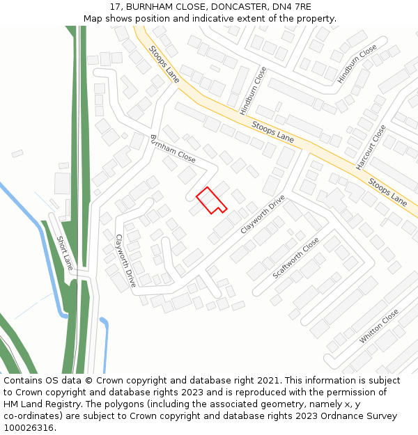 17, BURNHAM CLOSE, DONCASTER, DN4 7RE: Location map and indicative extent of plot