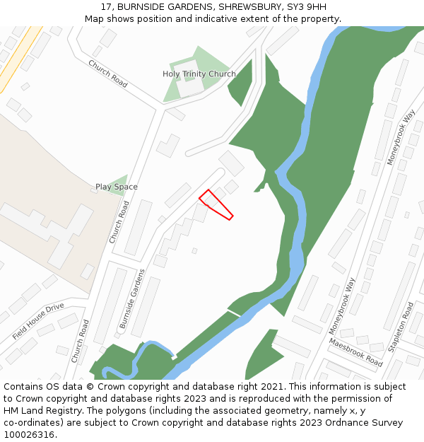 17, BURNSIDE GARDENS, SHREWSBURY, SY3 9HH: Location map and indicative extent of plot