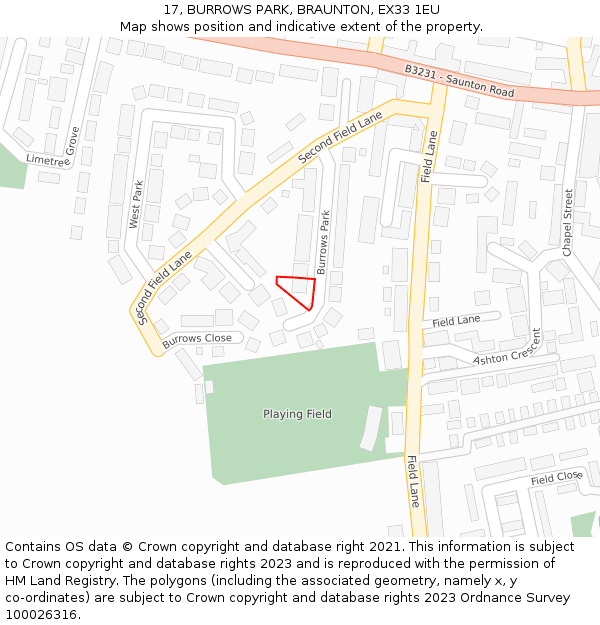 17, BURROWS PARK, BRAUNTON, EX33 1EU: Location map and indicative extent of plot