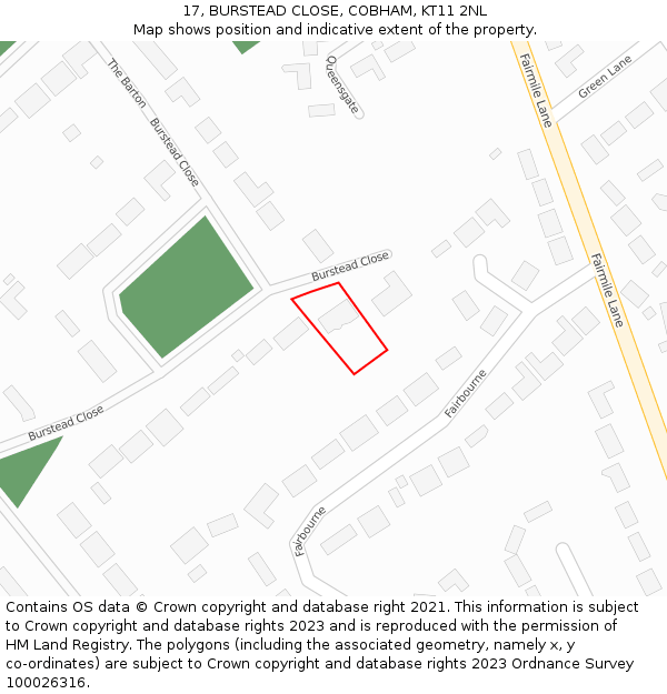 17, BURSTEAD CLOSE, COBHAM, KT11 2NL: Location map and indicative extent of plot