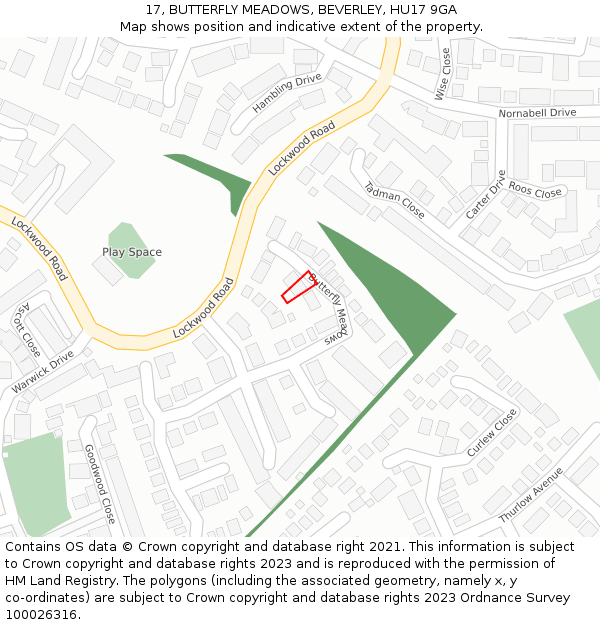 17, BUTTERFLY MEADOWS, BEVERLEY, HU17 9GA: Location map and indicative extent of plot