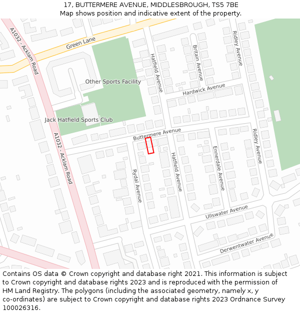 17, BUTTERMERE AVENUE, MIDDLESBROUGH, TS5 7BE: Location map and indicative extent of plot