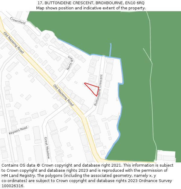 17, BUTTONDENE CRESCENT, BROXBOURNE, EN10 6RQ: Location map and indicative extent of plot