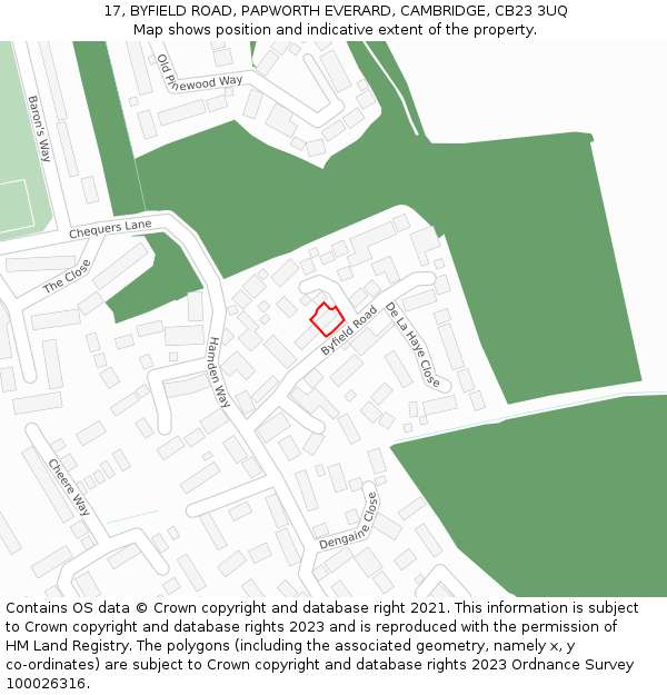 17, BYFIELD ROAD, PAPWORTH EVERARD, CAMBRIDGE, CB23 3UQ: Location map and indicative extent of plot