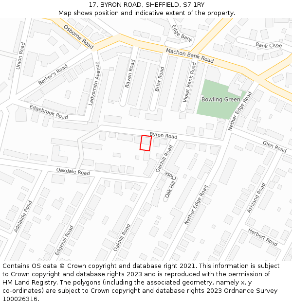 17, BYRON ROAD, SHEFFIELD, S7 1RY: Location map and indicative extent of plot