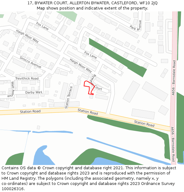 17, BYWATER COURT, ALLERTON BYWATER, CASTLEFORD, WF10 2JQ: Location map and indicative extent of plot