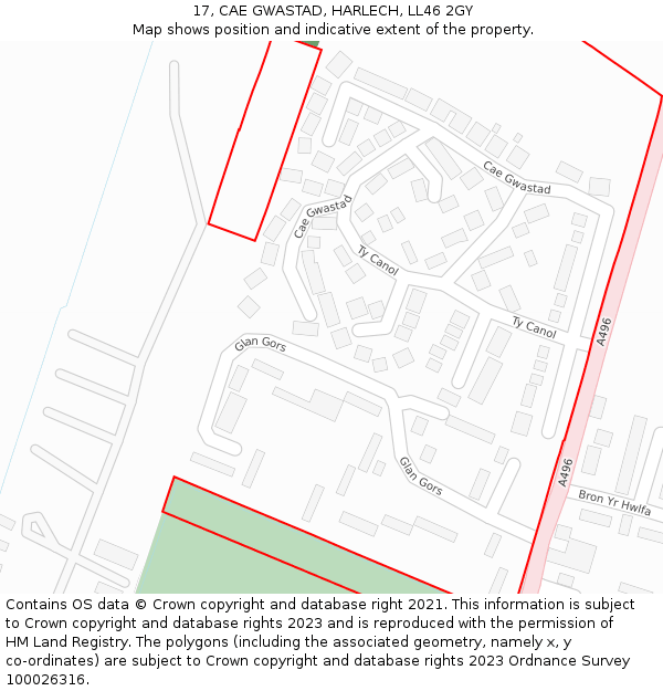 17, CAE GWASTAD, HARLECH, LL46 2GY: Location map and indicative extent of plot